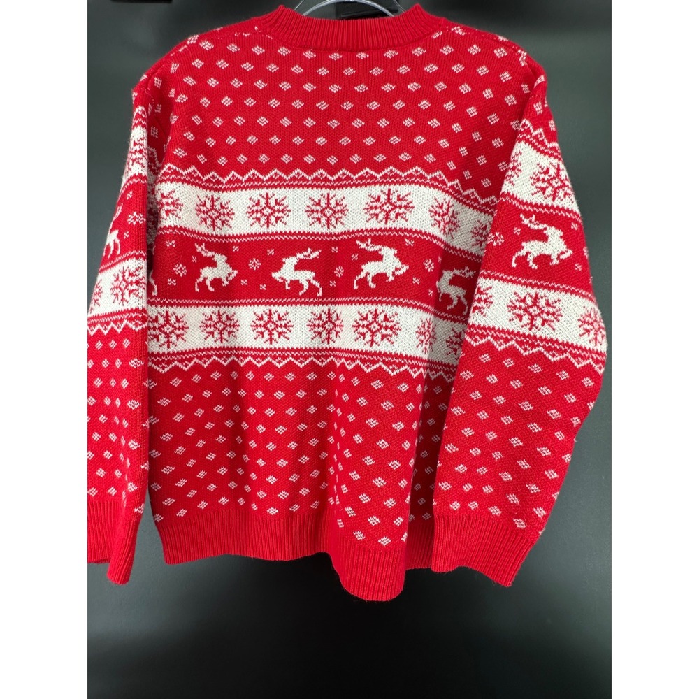 LuLaRoe Red White Reindeer Snowflake Fair Isle Holiday Knit Sweater Large